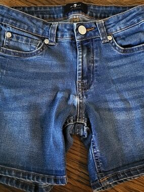 7 For All Mankind Denim Jean Shorts Blue Stretch Distressed Girls Size 12
